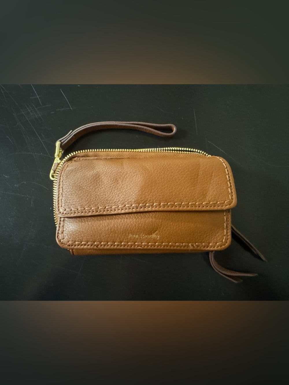 Vera Bradley Brown Leather Wristlet Wallet - Picture 1 of 9
